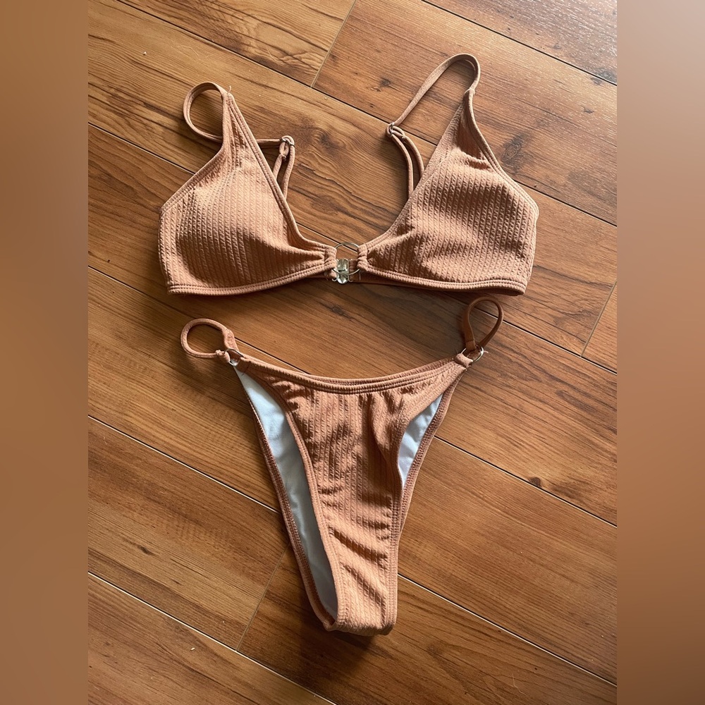 Zaful Caramel Textured Bikini Set